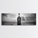 Whiskey on Beach, Bottle Seascape, Moody Coastal Still Life, Canvas Print, Masculine Bar Wall Art, Rustic Living Room Accent Piece