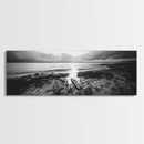 Campfire Circle, Shoreline Fire, Beach Rocks, Autumn Mood, Canvas Print, rustic Fall art, outdoor living decor, lakeside art, coastal art