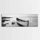 Canoe Shore, Coastal Calm, Nature Paddle, Tranquil Waters, Canvas Print, minimalist outdoor art, boho lake decor, living room wall piece