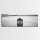 Still Canoe, Lake Mirror, Serene Water, Monochrome Boat, Framed Canvas Print, minimalist wall art, peaceful bedroom decor, boho lake style