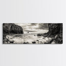 Rocky Shore Escape, Ocean Cliffside, Wild Coast, Moody Sky, Framed Canvas Print, Modern Bathroom Art, Nature Lover Decor