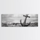 Anchor Shore, Ocean Symbol, Coastal Rust, Nautical Fog, Framed Canvas Print, Bathroom Decor, Marine Wall Art, Minimalist Nautical Style