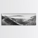 Mountain Road, Foggy Ocean View, Cliffside Drive, Framed Canvas Print, Scenic Wall Decor, Travel Photography, Modern Minimalist Art