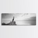 Solitary Bird, Ocean Rock, Minimalist Seascape, Canvas Print, Peaceful Wall Art, Zen Decor, Black and White Living Room Accent