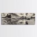 Coastal Rocks, Ocean Reflection, Dramatic Sky, Framed Canvas Print, Beach Landscape Photography, Fall Living Room Wall Art