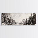 Snowy Pines, Winter Landscape, Woodland Valley, Fine Art Nature, Framed Canvas Print, Cabin Wall Art, Mountain Decor, Rustic Winter Scene