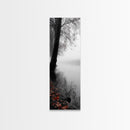 Foggy Shore, Autumn Path, Moody Nature Wall Art, Canvas Print, Fall Leaves, Serene Forest, Bedroom Decor, Woodland Landscape