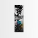 Tree Reflection, Moody Landscape, Nature Serenity, Rainbow Water, Framed Canvas Print, Boho Style, Bedroom Wall Art, Artistic Calm