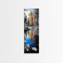 Golden Tree, Blue Reflection, Autumn Forest Mirror, Seasonal Beauty, Canvas Print, Fall Wall Art, Nature Decor, Living Room Accent