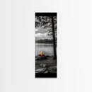 Autumn Campfire Scene, Cozy Outdoors, Fall Evening Glow, Lakeside Calm, Framed Canvas Print Cabin Decor, Living Room Autumn Wall Art