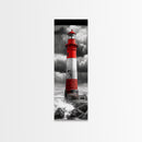 Red Lighthouse Storm, Coastal Beacon Art, Dramatic Seascape, Nautical Scene, Framed Canvas Print Living Room Wall Art, Moody Decor