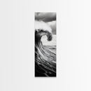 Ocean Wave, Monochrome Surf, Nature Power, Dramatic Sea, Framed Canvas Print, Coastal Wall Decor, Modern Bathroom Art, Minimalist Ocean Art