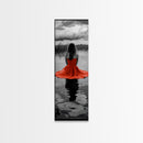 Woman in Red, Serene Lake, Moody Reflections, Dramatic Art Scene, Canvas Print, Bedroom Wall Art, Romantic Decor, Adventure Themed Ar