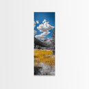 Golden Field, Mountain Range, Blue Sky, Framed Canvas Print, Autumn Landscape Art, Nature Lover Gift, Cabin Wall Art, Rustic Farmhouse Decor