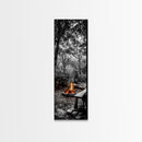 Forest Firepit, Glowing Flames, Wilderness Night, Framed Canvas Print, Camping Wall Art, Rustic Fall Decor, Cabin Living Style