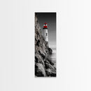 Red Lighthouse Art, Nautical Coastal Scene, Moody Seaside Decor, Framed Canvas Print, Ocean Wall Art, Bathroom or Office Accent