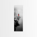 Misty Lighthouse View, Red Beacon Decor, Coastal Minimalist Art, Framed Canvas Print, Modern Seascape Living Room Wall Decor