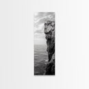 Ocean Cliff Edge, Rugged Coastline Art, Black White Landscape Print, Framed Canvas Print, Modern Seaside Office Wall Decor, Moody Landscape