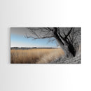 Open Plains, Blue Sky, Rustic Tree, Minimalist Field, Canvas Print, Country Style Wall Art, Farmhouse Hallway Decor, Soft Landscape Mood