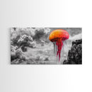 Orange Jellyfish, Floating Creature, Surreal Sky, Dreamlike Scene – Canvas Print, Nautical Wall Art, Living Room Piece, Ocean Fantasy