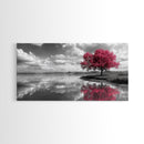 Pink Tree Reflections, Minimal Nature Art, Monochrome Landscape Canvas Print, Tranquil Bedroom or Living Room Wall Decor