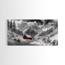 Red Cabin, Winter Mountains, Snow Forest, Canvas Print, Christmas Wall Art, Rustic Lodge Decor, Landscape Photography, Bedroom Art