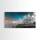 Beach House, Coastal Sunset, Ocean View, Framed Canvas Print, Modern Coastal Decor, Living Room Art, Ocean Sky Photography