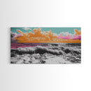 Vibrant Ocean, Sunset Sky, Colorful Waves, Canvas Print, Surreal Coastal Wall Art, Bathroom Decor, Modern Beach Aesthetic