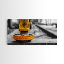 Industrial Bolt Closeup, Yellow Metal, Grunge Texture, Modern Industrial Art, Framed Canvas Print, Garage Wall Decor, Urban Loft Style