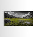 Mountain Meadow, Alpine Landscape, Nature Photography, Wildflower Field, Framed Canvas Print, Bedroom Wall Art, Summer Vibes, Scenic Escape