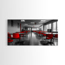 Red Chairs, Modern Cafeteria, Retro Seating, Pop Color Dining, Canvas Print, Kitchen Wall Art, Urban Minimalism, Bold Office Decor