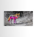Neon Fox Portrait, Vibrant Wildlife Path Scene, Bright Nature Animal, Framed Canvas Print, Bedroom Wall Art, Psychedelic Animal Style