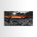 Desert Sunset, Red Sky, Monochrome Sand, Framed Canvas Print, Southwest Wall Art, Boho Bedroom Decor, Dramatic Nature Photography