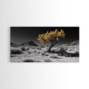 Golden Tree, Desert Landscape, Monochrome Background, Framed Canvas Print, Autumn Wall Art, Southwest Decor, Modern Boho Art Vibe