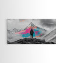 Rainbow Mountain, Vibrant Summit, Hiker Adventure, Canvas Print, Surreal Landscape Art, Wanderlust Wall Decor, Modern Office Artwork