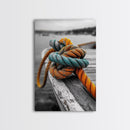 Nautical Rope, Boat Knot, Harbor Texture, Rustic Detail, Framed Canvas Print, Coastal Kitchen Art, Marine Decor, Boho Nautical Style