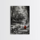 Boy Fishing, River Calm, Peaceful Moment, Nature Scene, Framed Canvas Print, Cabin Wall Art, Woodland Fall Decor, Tranquil Vibe