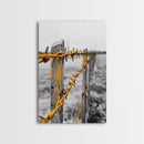 Yellow Fence Wire, Rustic Barbed Wire, Country Fence, Framed Canvas Print, Farmhouse Wall Art, Minimalist Rustic Home Decor