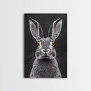 Wide Eyed Rabbit, Animal Portrait, Monochrome Humor, Framed Canvas Print, Nursery Wall Art, Whimsical Minimalist Decor, Funny Gift