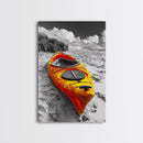 Vibrant Kayak, Sandy Beach, Summer Adventure Vibe, Canvas Print, Coastal Wall Art, Bold Color Photography, Outdoor Lover Gift