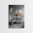 Lifeguard Tower Yellow, Beach Escape, Summer Vibe Art, Ocean Watch Post, Framed Canvas Print, coastal home decor, beach house wall art