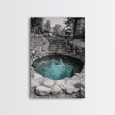Hidden Spring Pool, Stone Garden Scene, Tranquil Nature Print, Zen Wall Decor, Framed Canvas Print, Minimalist Bathroom Wall Art
