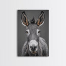 Donkey Close-Up, Rustic Farm Animal, Black and White Portrait, Canvas Print, Farmhouse Kitchen Art, Country Animal Wall Decor
