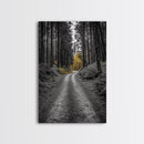 Forest Path, Yellow Trees, Autumn Trail, Framed Canvas Print, Fall Wall Art, Woodland Nature Decor, Cozy Home Accent, Entryway Artwork
