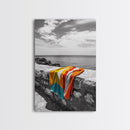 Colorful Towel, Coastal Vibes, Seaside Style, Bold Decor, Framed Canvas Print vibrant beach towel photo, bathroom wall art, summer art