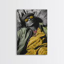 Urban Cool, Yellow Shades, Relaxed Style, Bold Portrait, Framed Canvas Print streetwear photography print, modern bedroom wall art
