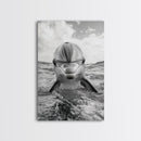 Dolphin Splash, Ocean Encounter, Monochrome Wildlife, Canvas Print, Coastal Wall Art, Bathroom Decor, Marine Animal Photography