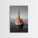 Ocean Buoy, Red Marker, Maritime Minimalism, Canvas Print, Coastal Bathroom Art, Nautical Wall Decor, Marine Industrial Aesthetic