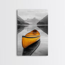 Yellow Canoe Lake, Misty Mountain Art, Canvas Print, Adventure Decor, Cabin Living Wall Art, Rustic Landscape Photo