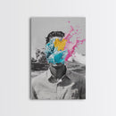 Abstract Portrait, Paint Splash Face, Surreal Ocean Art, Framed Canvas Print, Modern Living Room Art, Pop Surrealism Decor